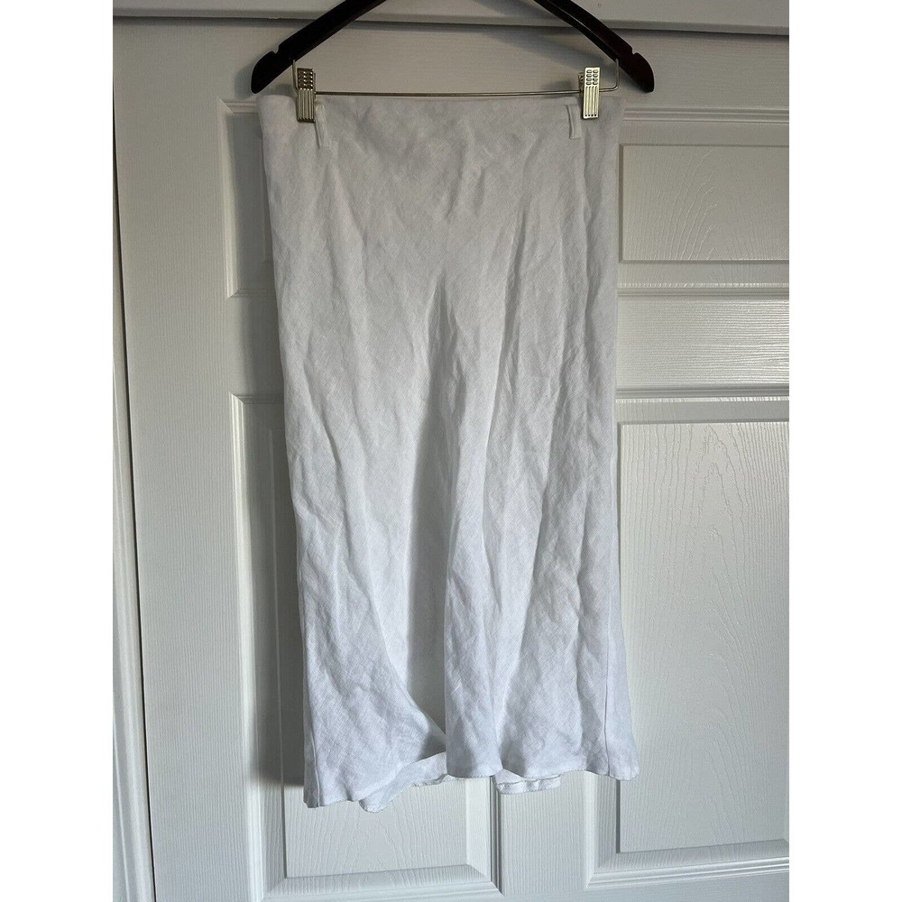 MADE IN ITALY Sz 44 (US Sz 8) 100% Linen SKIRT White Knee Length
